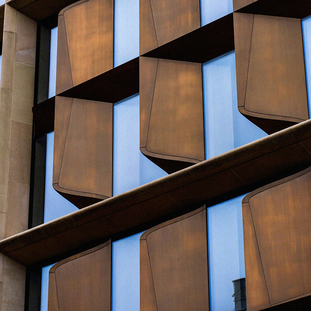 Modern architectural window facade with glass panels